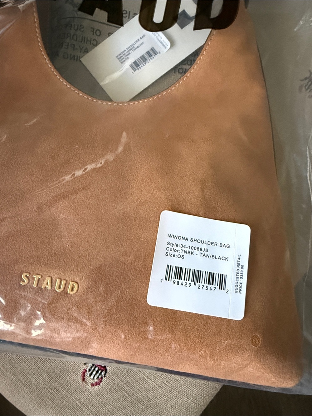 NWT STAUD Winona Shoulder Bag, Tan/Black - Picture 7 of 11